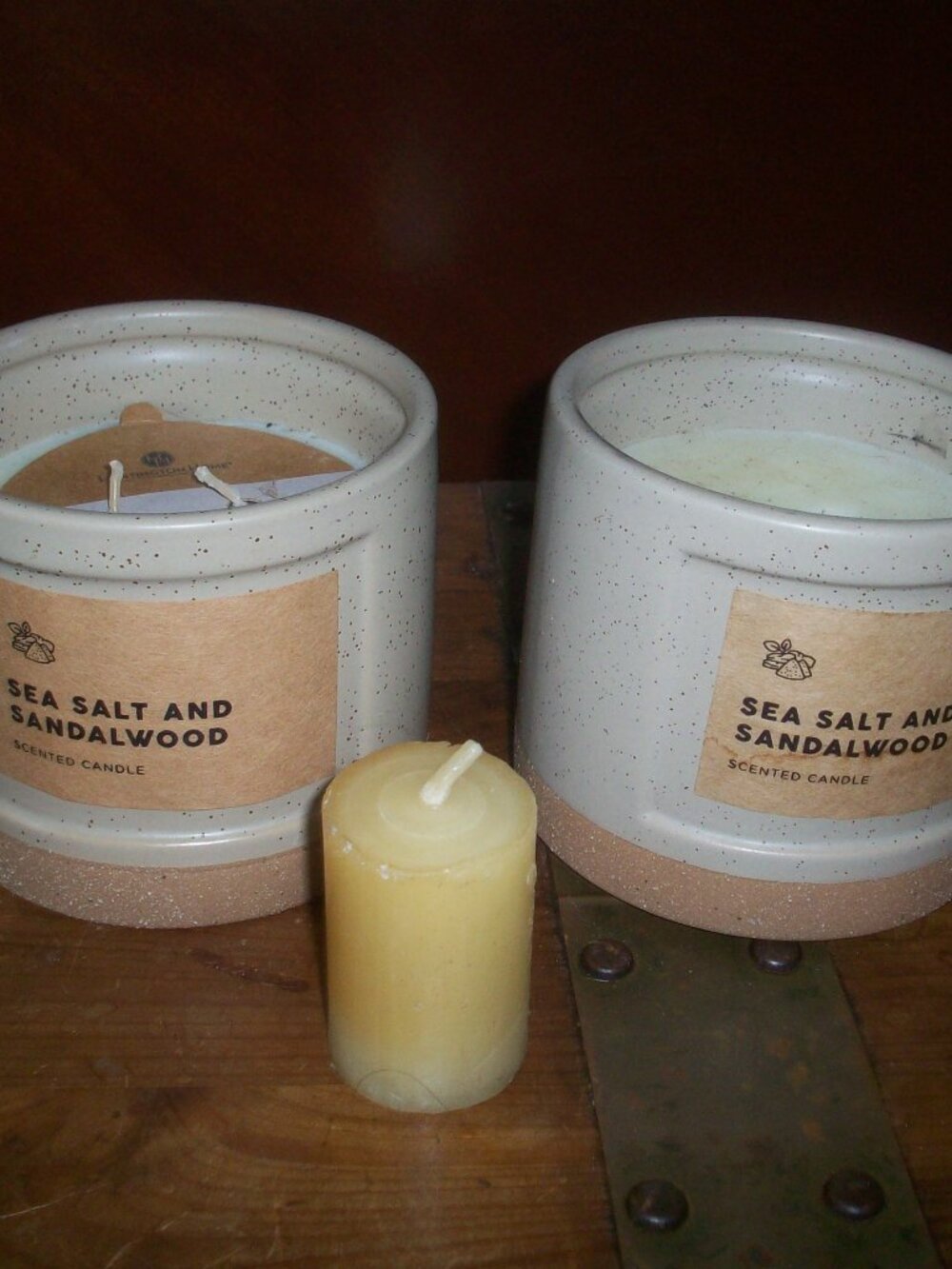 Huntington Home Sea Salt & Sandalwood Scent -10.5oz Ceramic Candle Set of 2 NEW